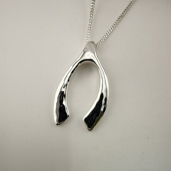 Robert Lee Morris RLM Necklace Wishbone Modernist White Bronze Pendant QVC - Picture 2 of 12